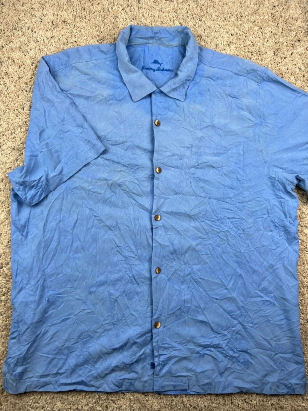Tommy Bahama ALL SILK Hawaiian Camp Aloha Shirt Size 2XL Button Up Blue Men’s